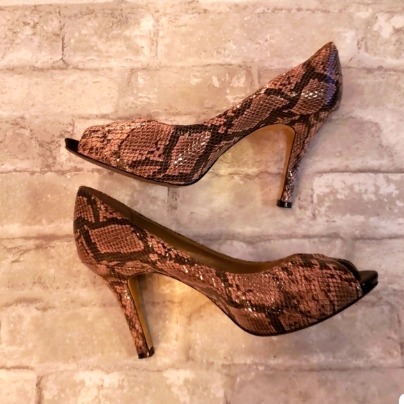 Anne Klein Shoes - Anne Klein AK Peep Toe Heels Snakeskin Print